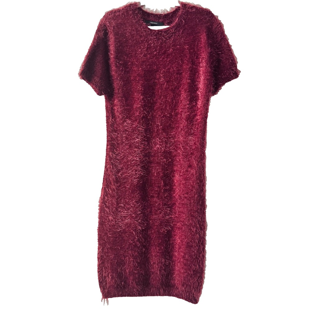 Forever 21 Coquette Burgundy Fuzzy Knit‎ Sweater Dress Size Medium Casual